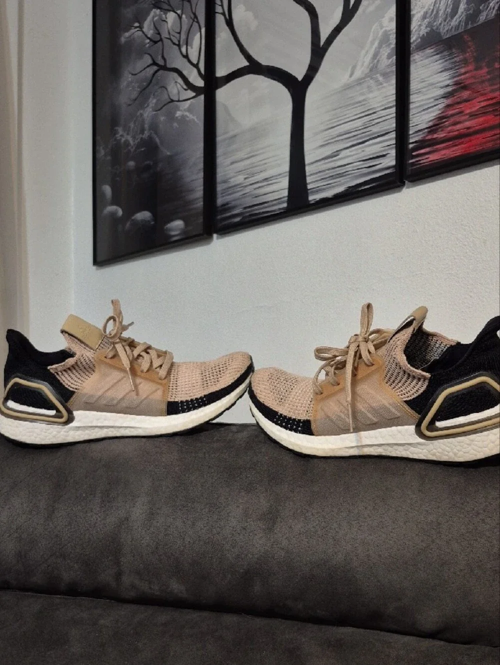 adidas Beige and Black Knit Running Sneakers